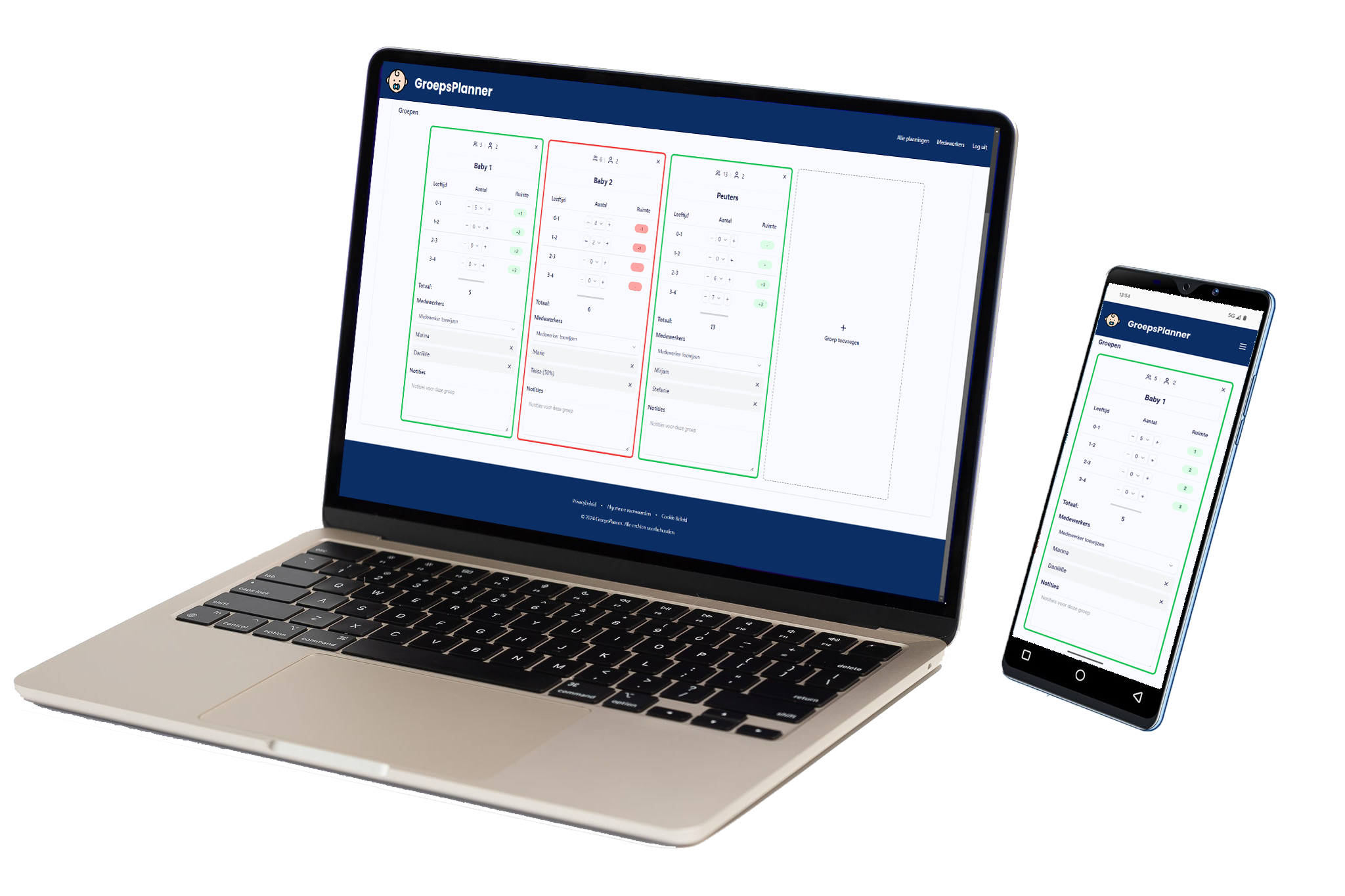 Groepsplanner dashboard op laptop en telefoon